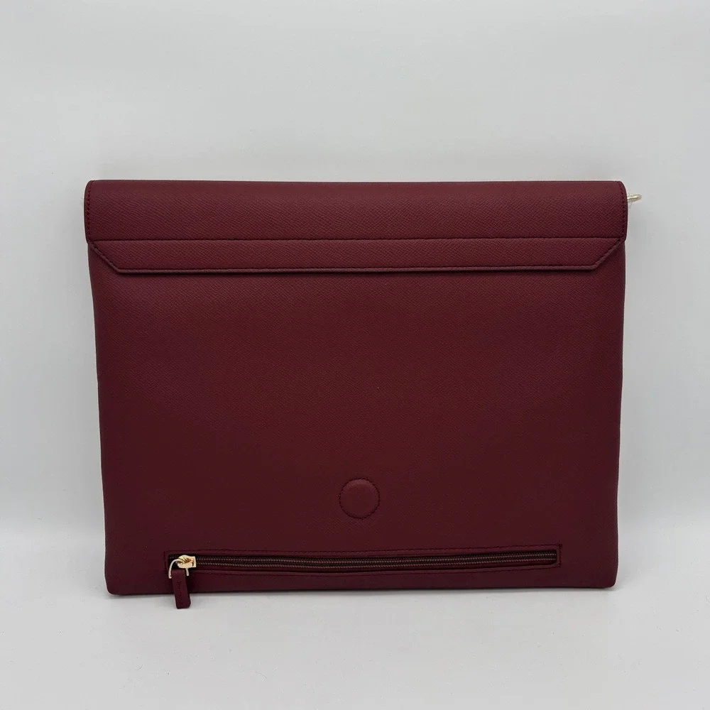 Verlye Burgundy Saffiano Vegan Leather Envelope‎ Clutch Laptop Sleeve Bag Maroon